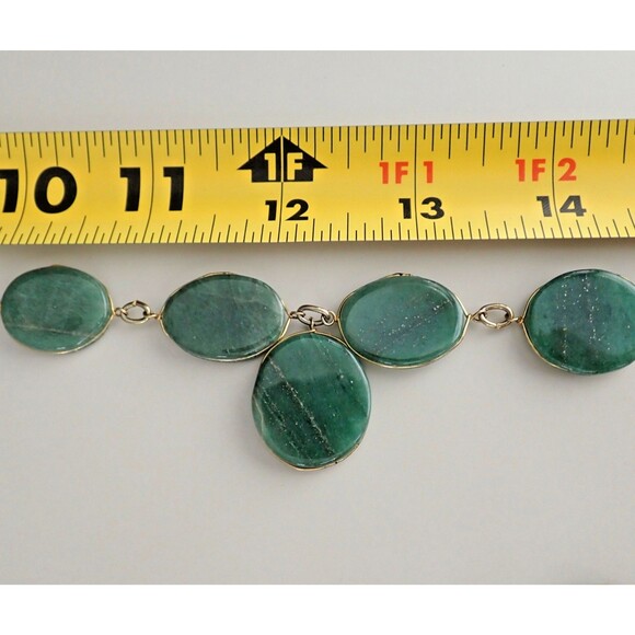 Green Aventurine Necklace & Matching Bracelet Stone Disk Gold Tone Wire Links - Picture 7 of 16